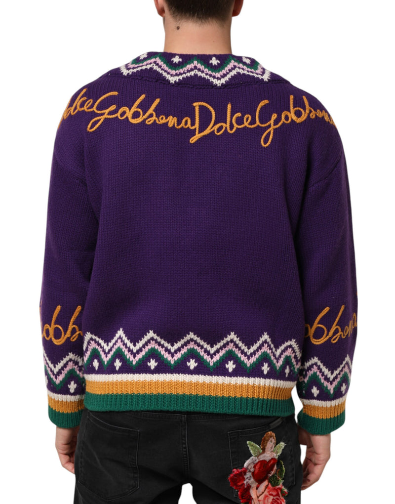 Pull en maille pour homme en laine violette avec logo DG Dolce & Gabbana