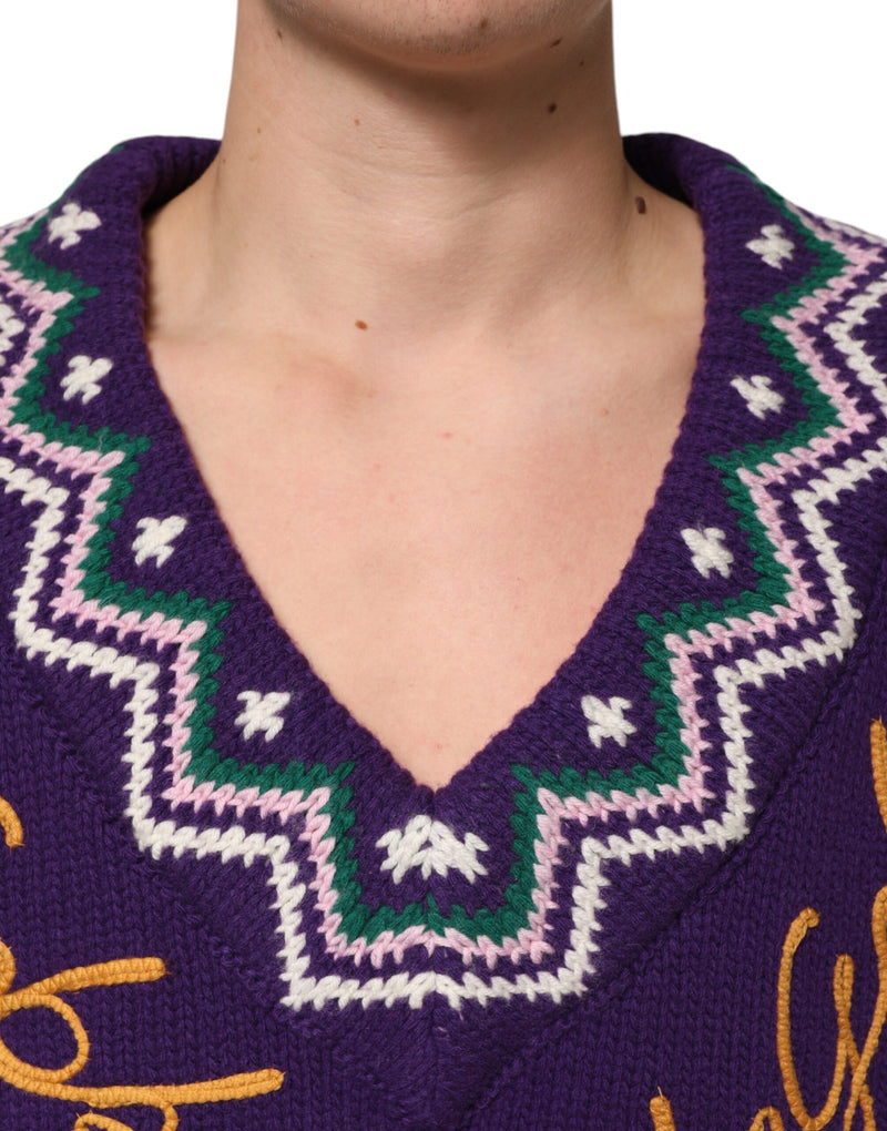 Pull en maille pour homme en laine violette avec logo DG Dolce & Gabbana