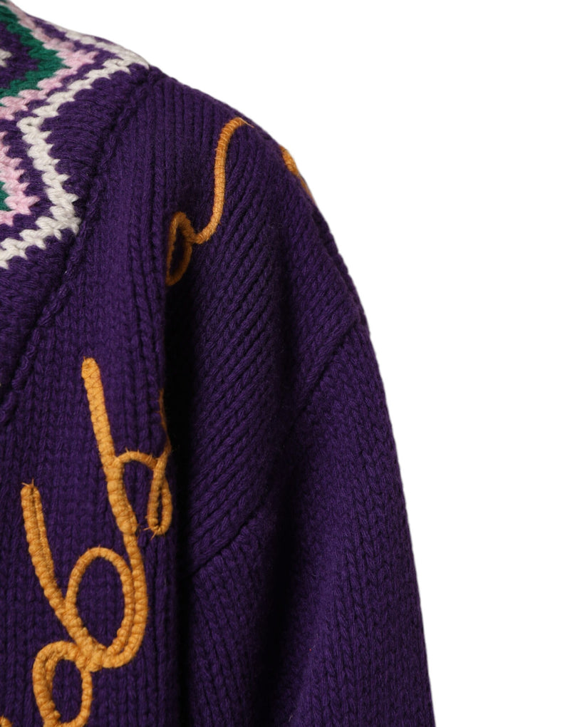 Pull en maille pour homme en laine violette avec logo DG Dolce & Gabbana