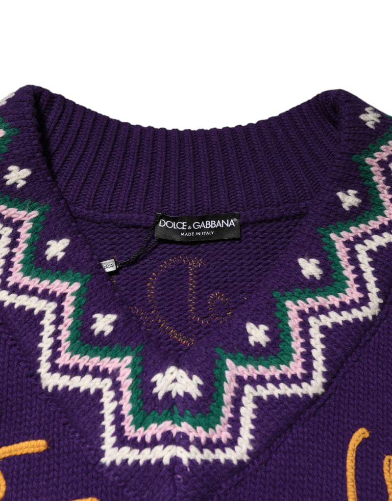 Pull en maille pour homme en laine violette avec logo DG Dolce & Gabbana