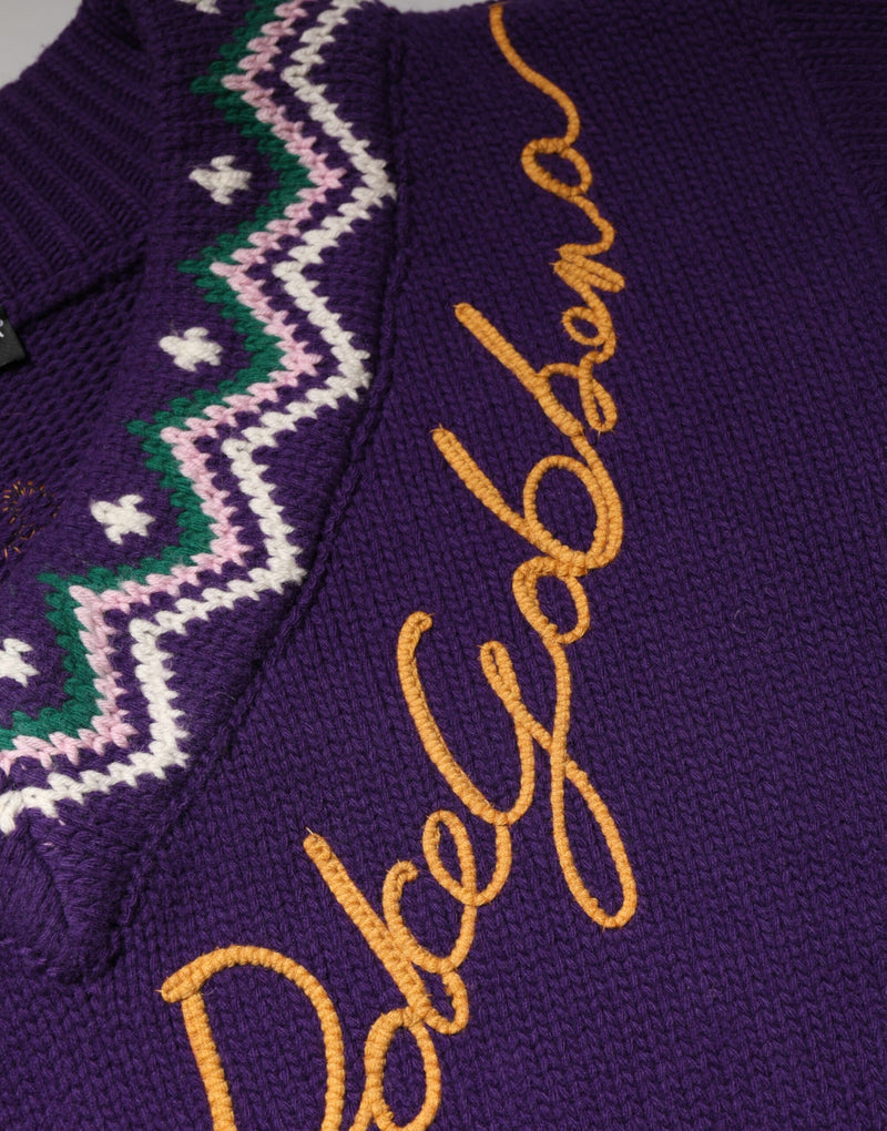 Pull en maille pour homme en laine violette avec logo DG Dolce & Gabbana