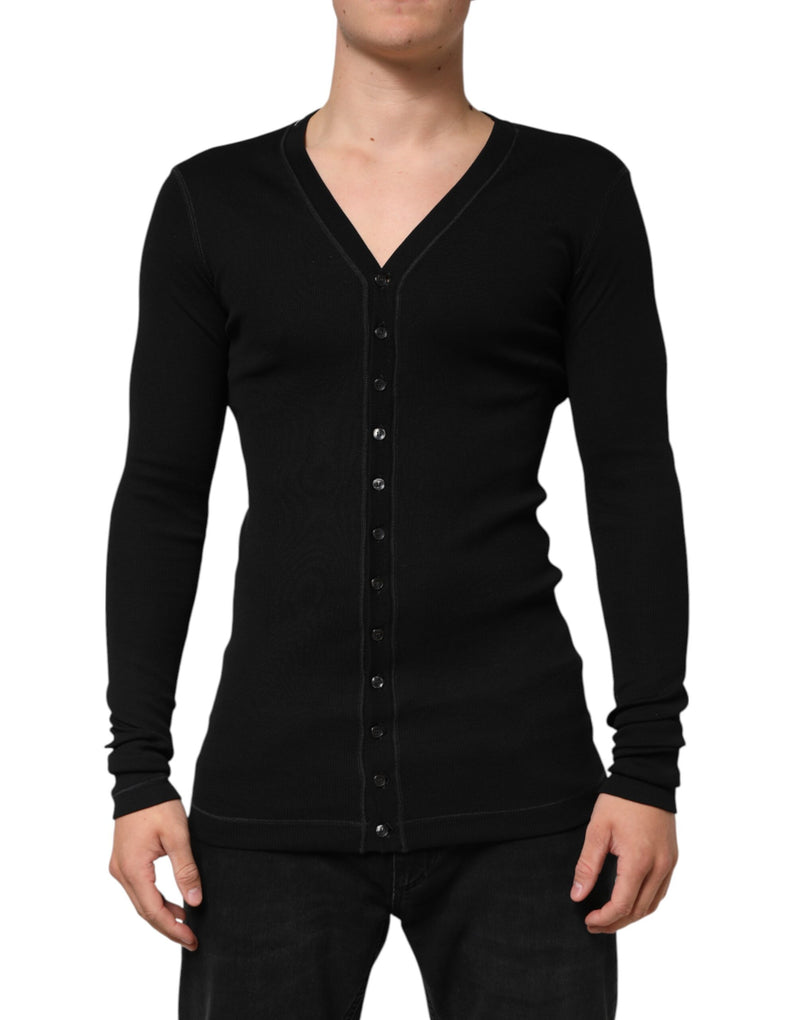 Cárdigan de punto para hombre de algodón negro con botones de Dolce & Gabbana