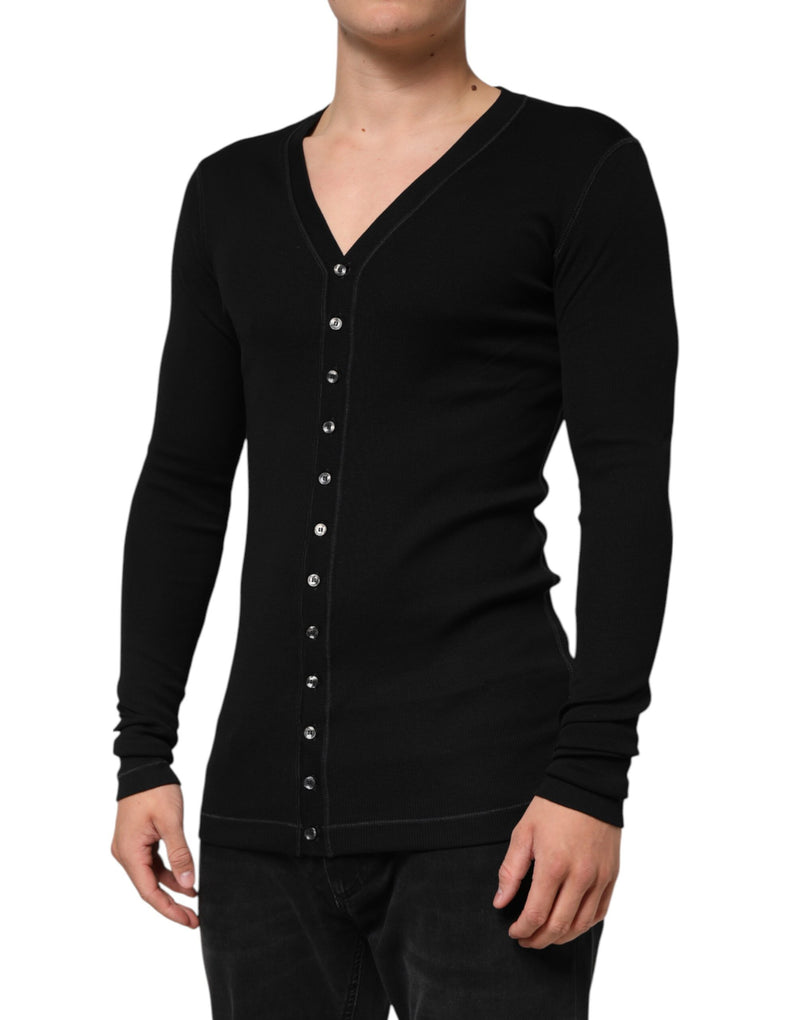 Cárdigan de punto para hombre de algodón negro con botones de Dolce & Gabbana