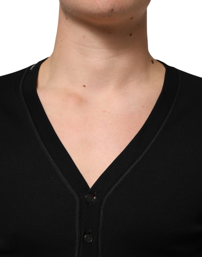 Cárdigan de punto para hombre de algodón negro con botones de Dolce & Gabbana