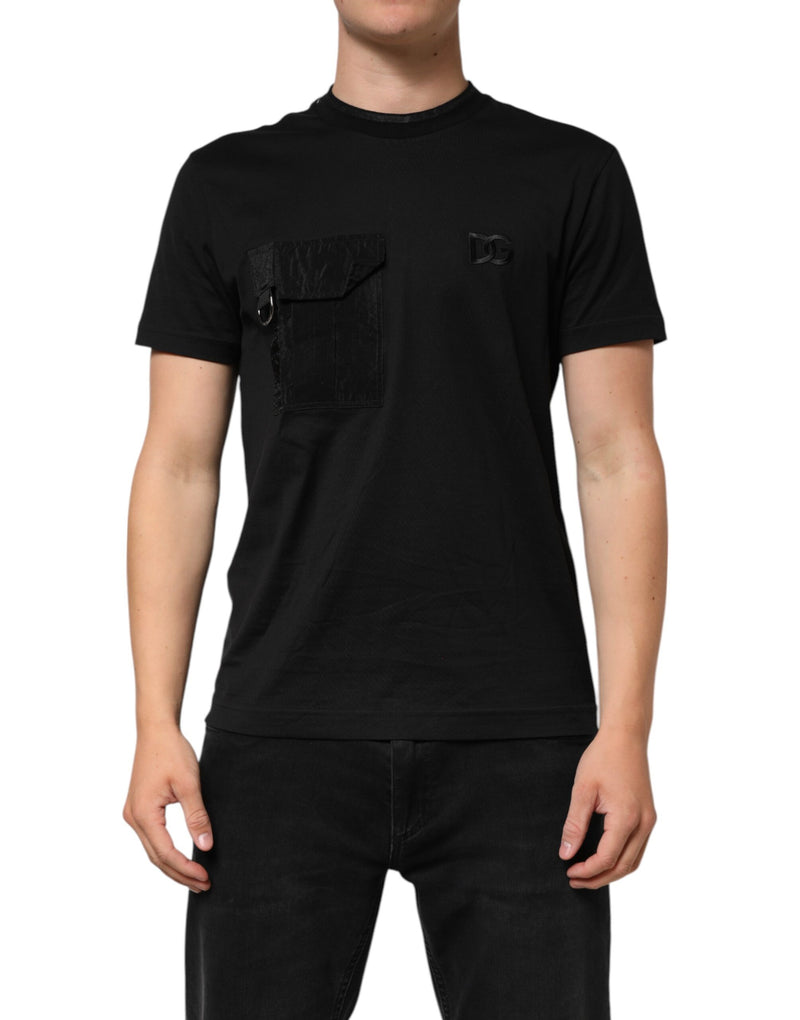 Dolce & Gabbana T-shirt nera in cotone con taschino ricamato con logo DG