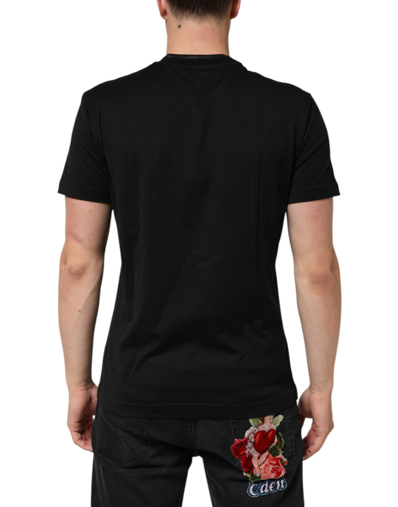 Dolce & Gabbana T-shirt nera in cotone con taschino ricamato con logo DG