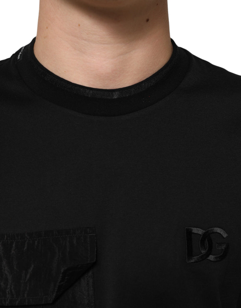 Dolce & Gabbana T-shirt nera in cotone con taschino ricamato con logo DG