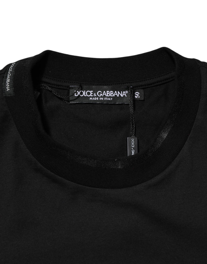 Dolce & Gabbana T-shirt nera in cotone con taschino ricamato con logo DG