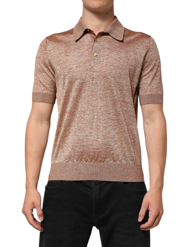 Polo de manga corta de seda marrón con textura de Dolce & Gabbana