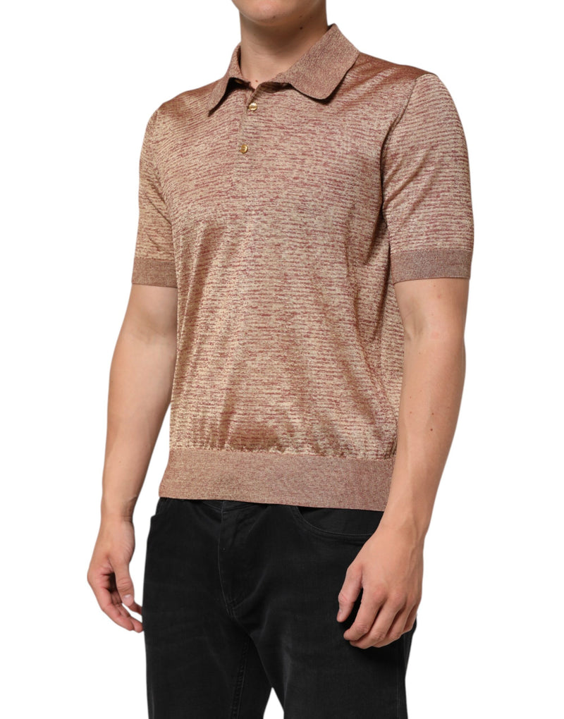 Polo de manga corta de seda marrón con textura de Dolce & Gabbana