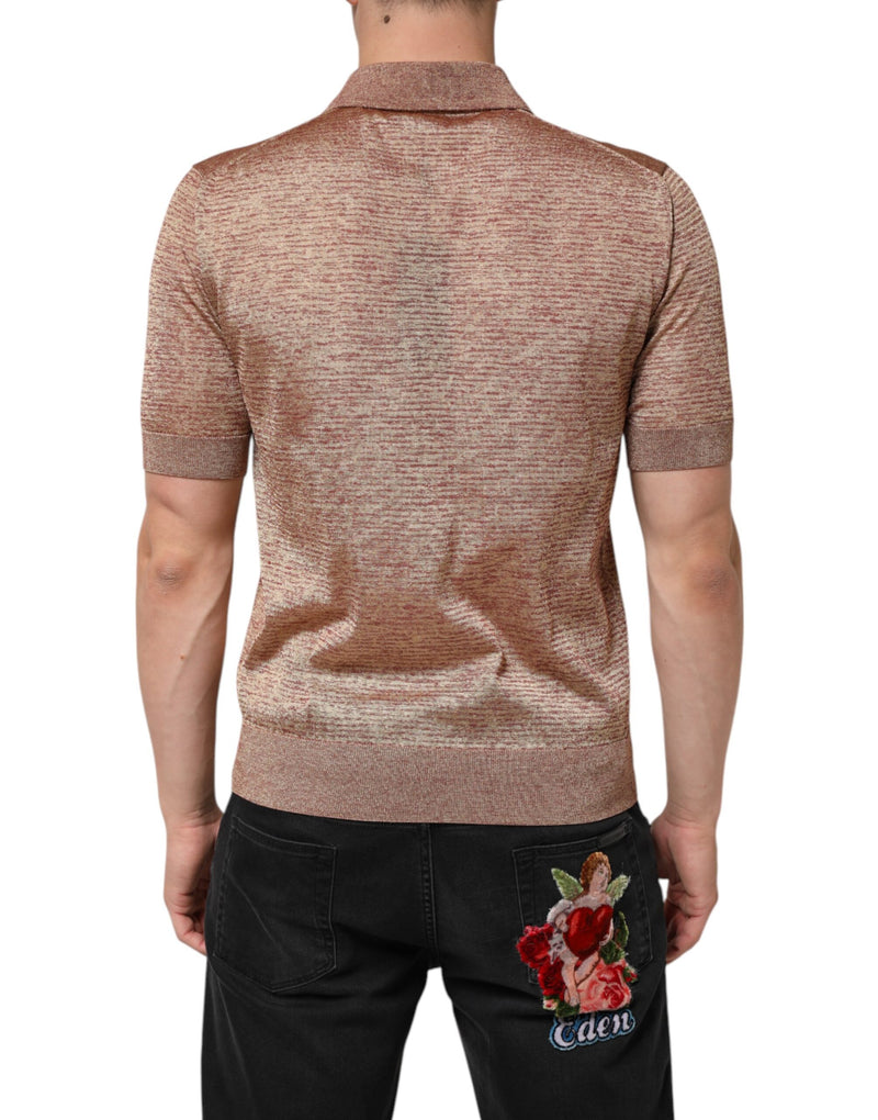 Polo de manga corta de seda marrón con textura de Dolce & Gabbana