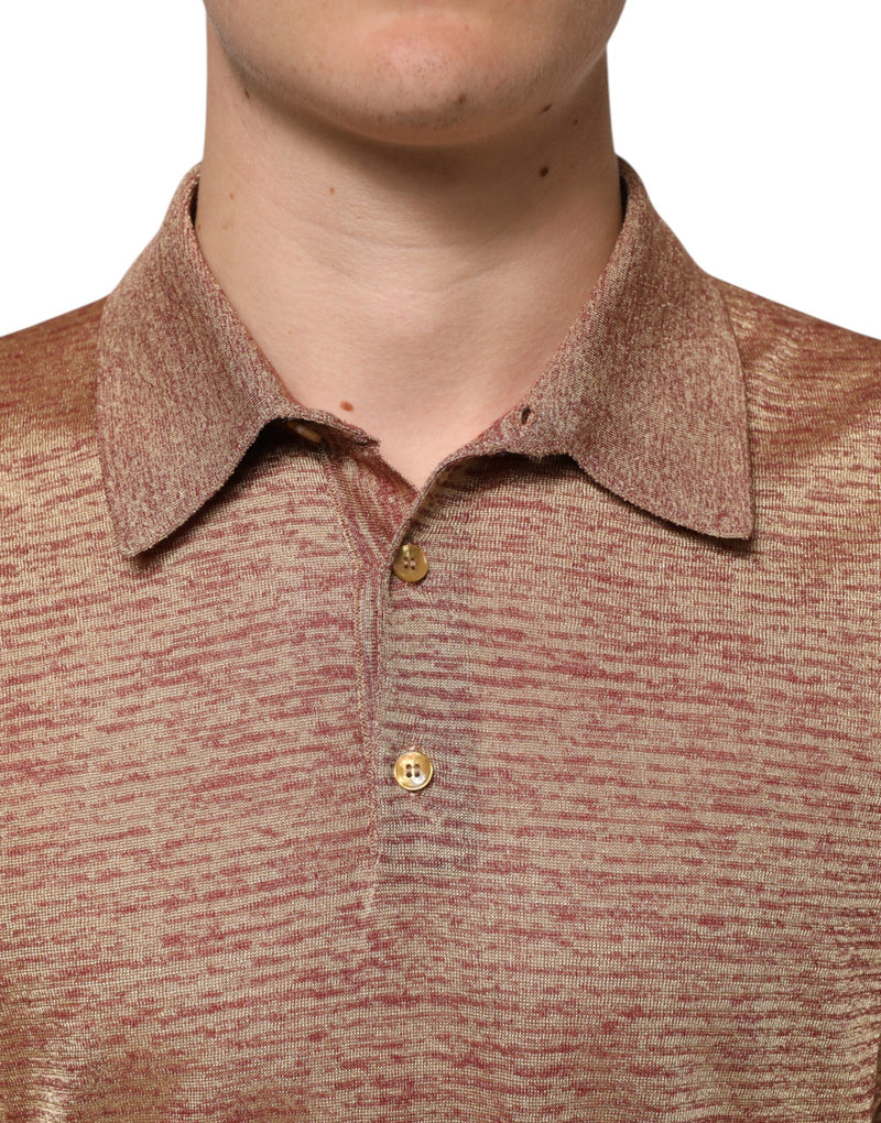Polo de manga corta de seda marrón con textura de Dolce & Gabbana