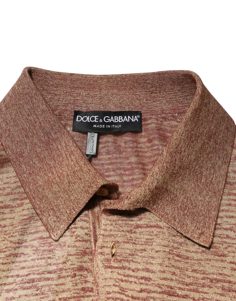 Polo de manga corta de seda marrón con textura de Dolce & Gabbana