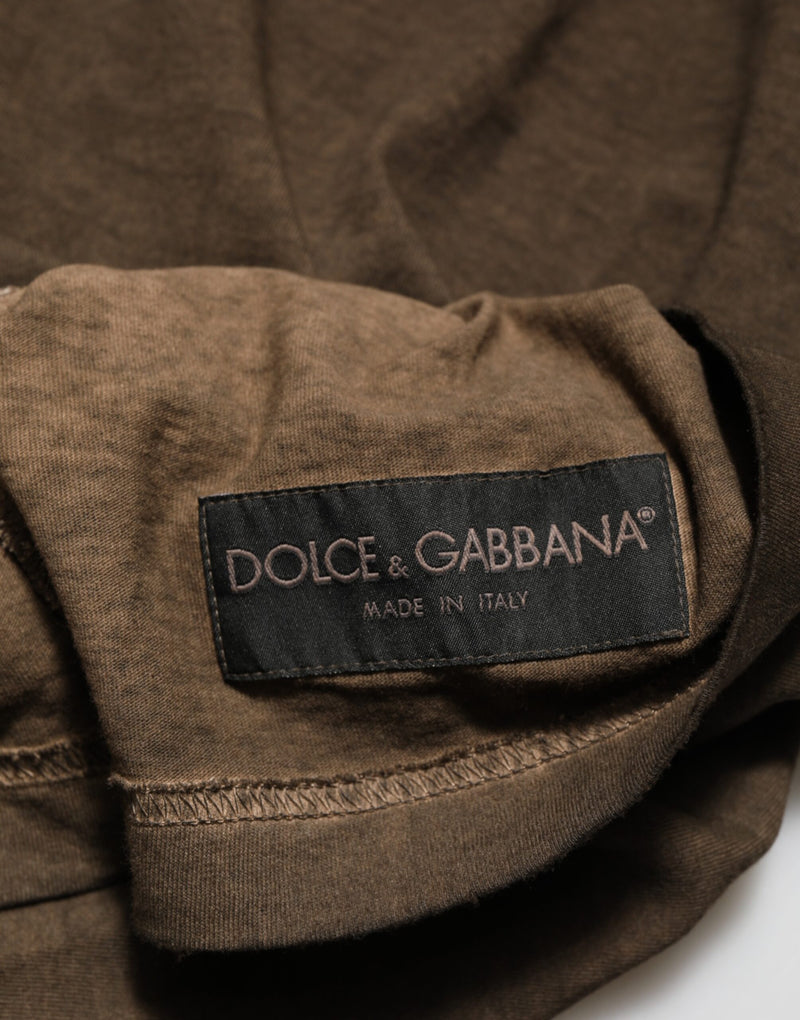 Camiseta masculina Dolce & Gabbana de algodão marrom-escuro com logotipo desgastado