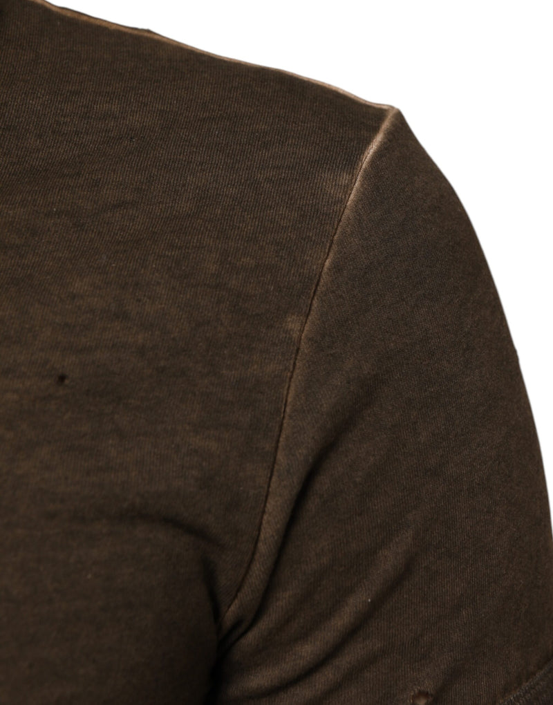 Camiseta masculina Dolce & Gabbana de algodão marrom-escuro com logotipo desgastado