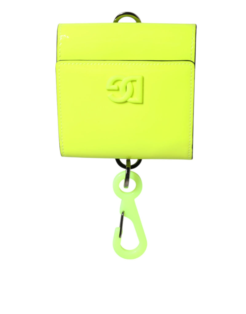 Portacarte con portachiavi da collo Dolce & Gabbana bifold verde e giallo con logo DG