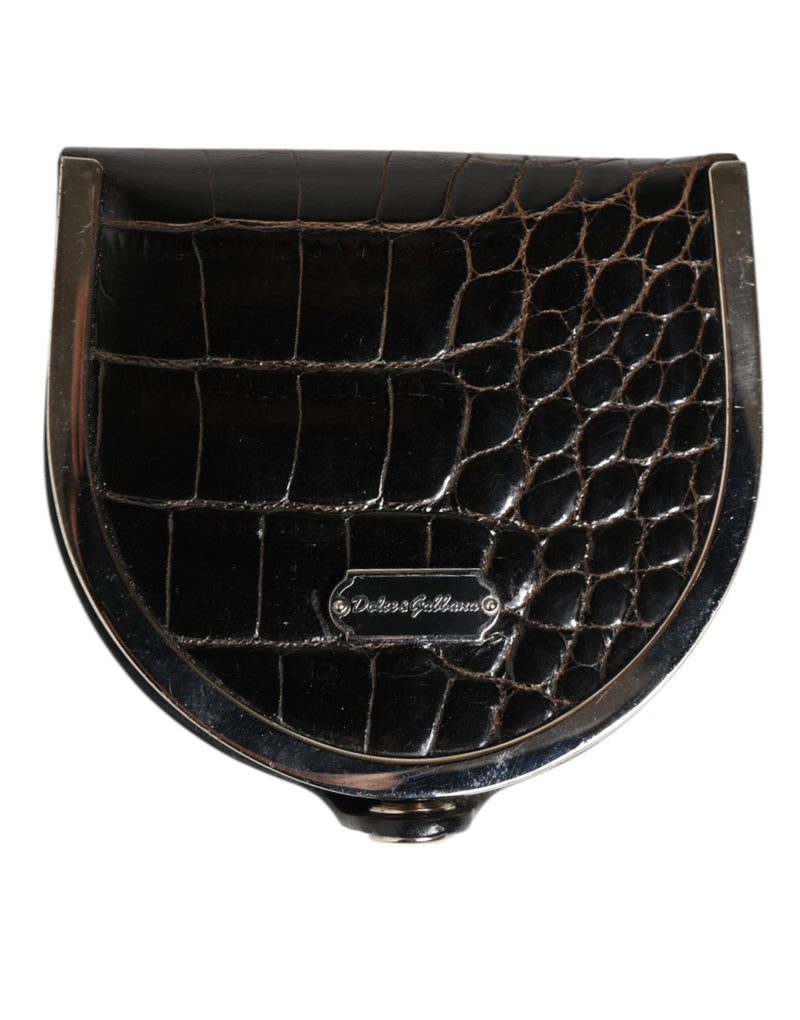Carteira porta-moedas masculina Dolce & Gabbana de couro de crocodilo preto polido