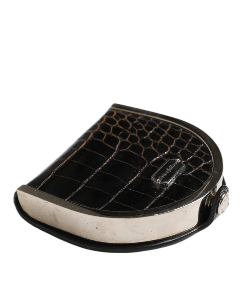 Carteira porta-moedas masculina Dolce & Gabbana de couro de crocodilo preto polido