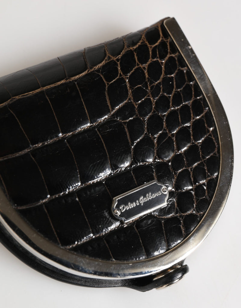 Carteira porta-moedas masculina Dolce & Gabbana de couro de crocodilo preto polido