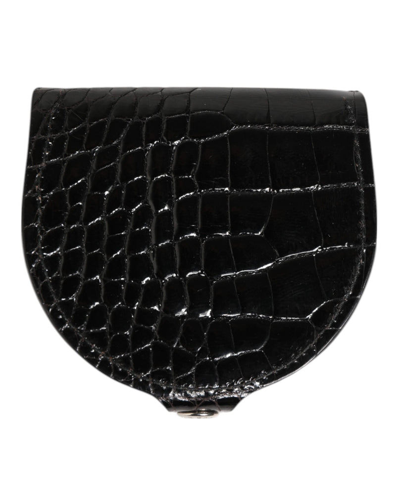 Carteira porta-moedas masculina Dolce & Gabbana de couro de crocodilo preto polido