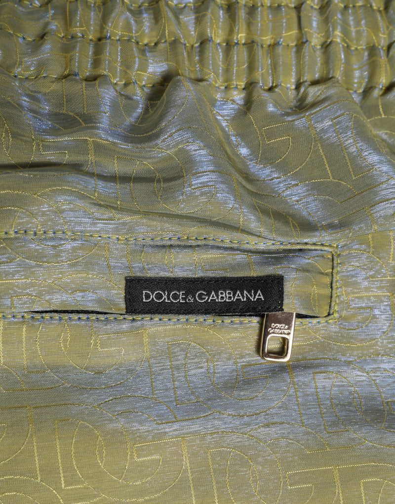 Dolce & Gabbana Green Polyester Metallic Logo Print Men Swimwear