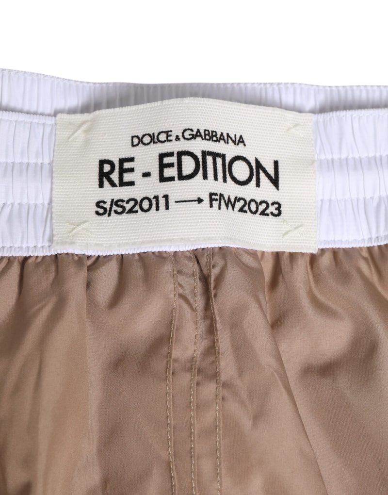 Short de bain en polyester marron et blanc Re-Edition Dolce & Gabbana