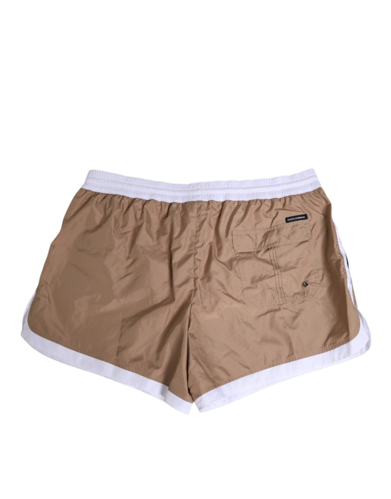 Short de bain en polyester marron et blanc Re-Edition Dolce & Gabbana