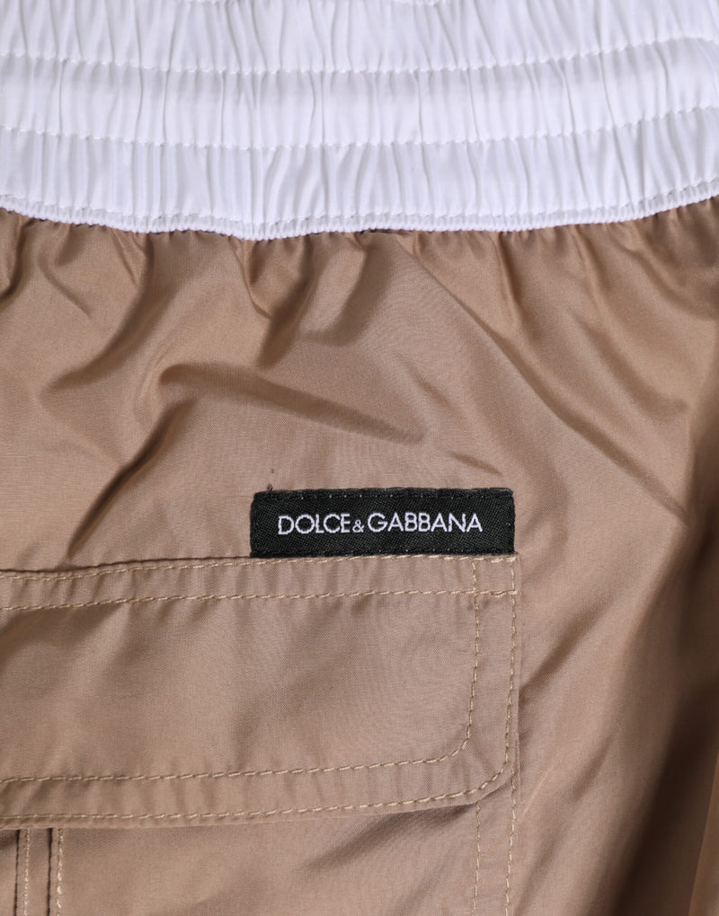 Short de bain en polyester marron et blanc Re-Edition Dolce & Gabbana
