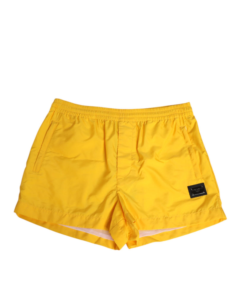Short de bain boxer en nylon jaune avec plaque logo Dolce & Gabbana