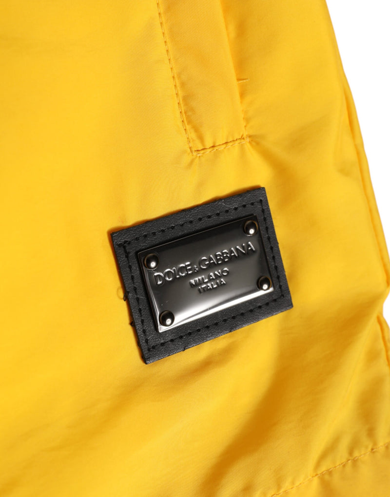 Short de bain boxer en nylon jaune avec plaque logo Dolce & Gabbana