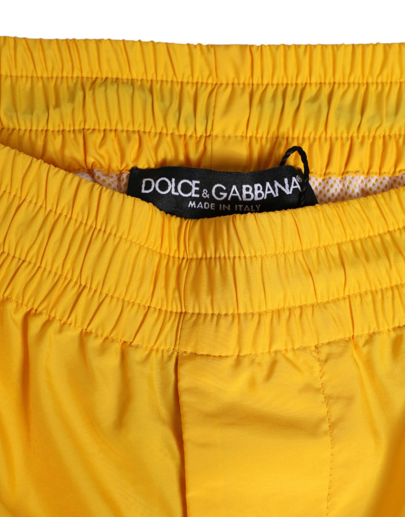 Short de bain boxer en nylon jaune avec plaque logo Dolce & Gabbana