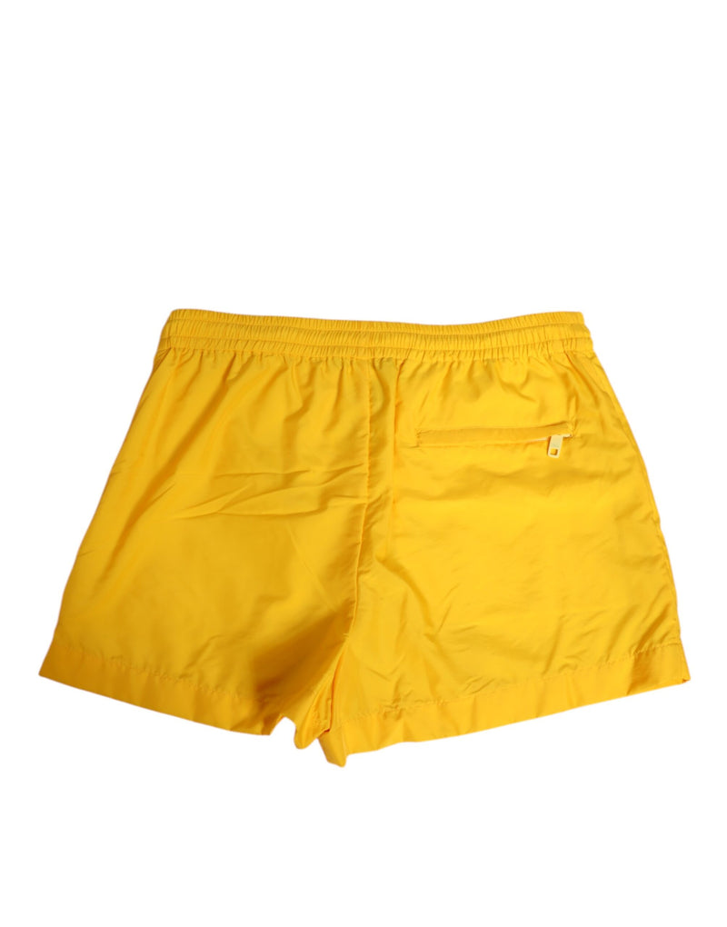 Short de bain boxer en nylon jaune avec plaque logo Dolce & Gabbana
