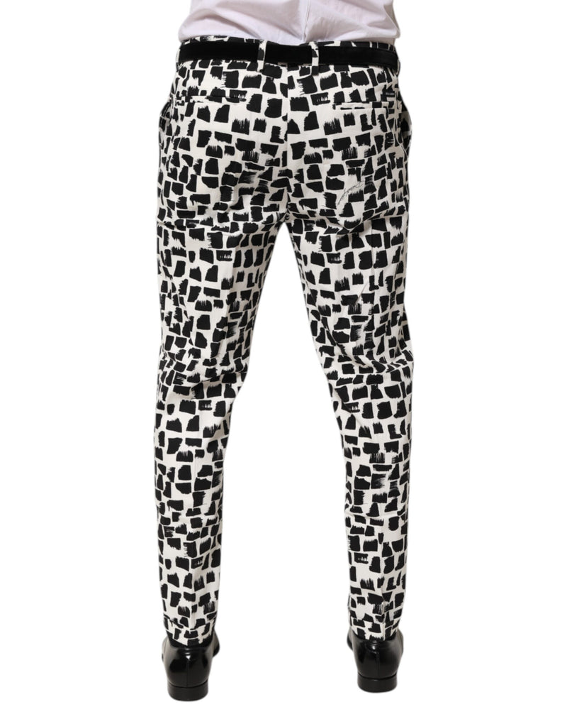 Dolce & Gabbana Black White Abstract Print Cotton Blend Pants