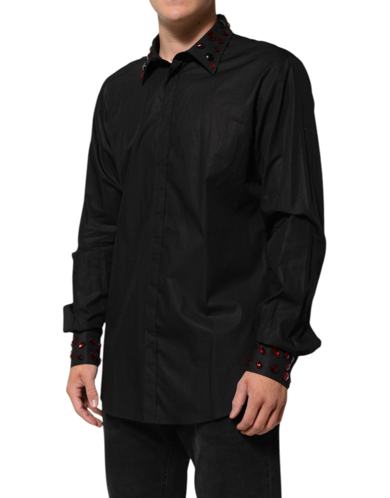 Dolce & Gabbana Black Cotton Embellished Collar Men’s Shirt