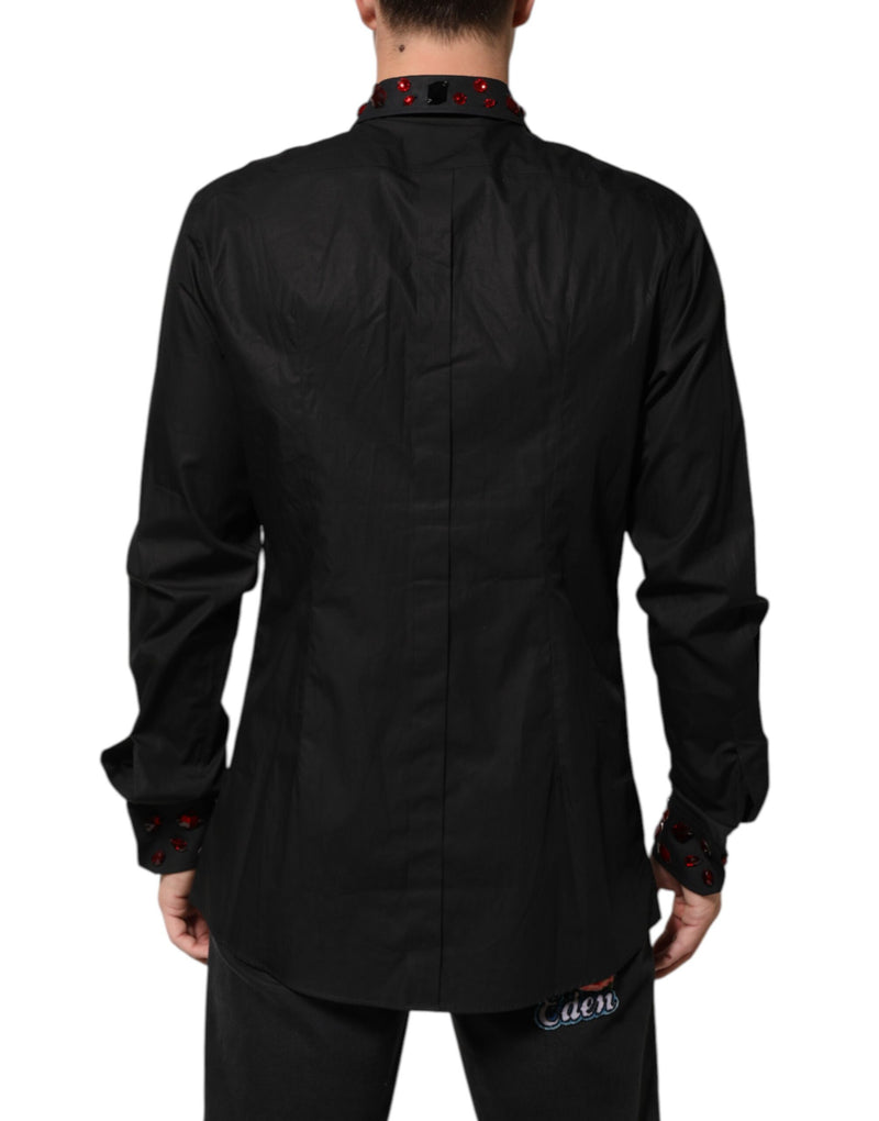 Dolce & Gabbana Black Cotton Embellished Collar Men’s Shirt