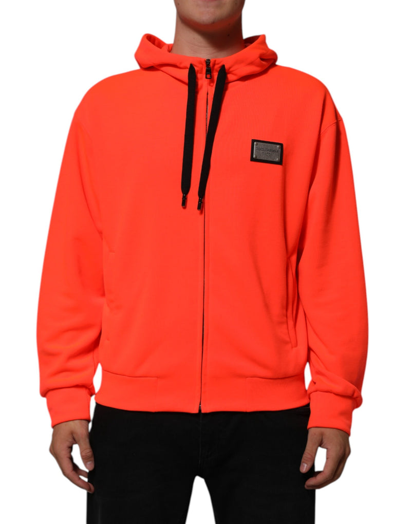 Sweat à capuche rouge fluorescent en polyester avec écusson logo Dolce & Gabbana