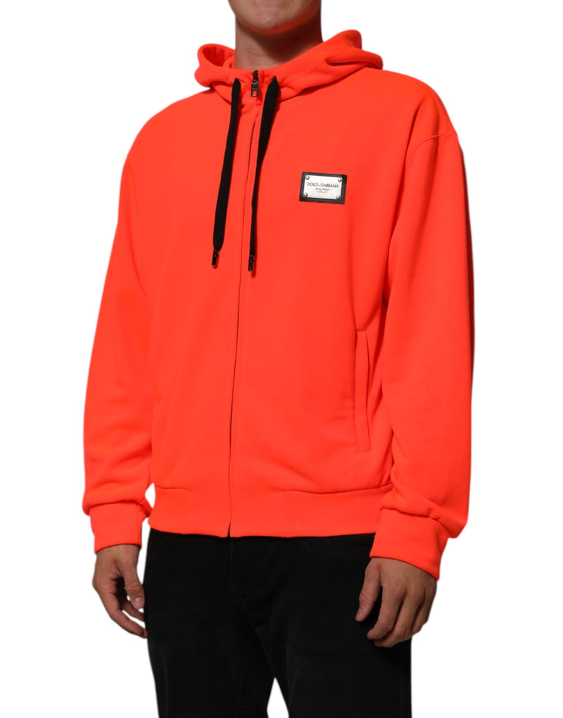 Sweat à capuche rouge fluorescent en polyester avec écusson logo Dolce & Gabbana