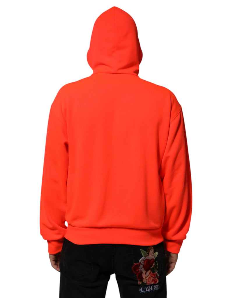 Sweat à capuche rouge fluorescent en polyester avec écusson logo Dolce & Gabbana