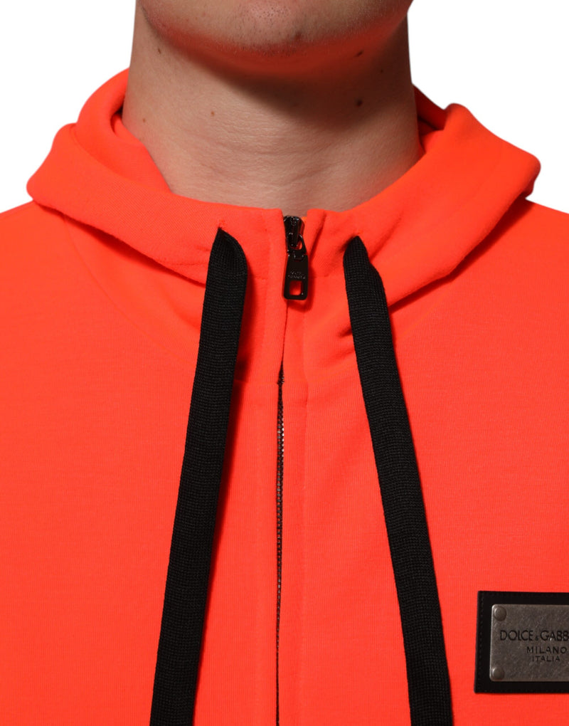 Sweat à capuche rouge fluorescent en polyester avec écusson logo Dolce & Gabbana