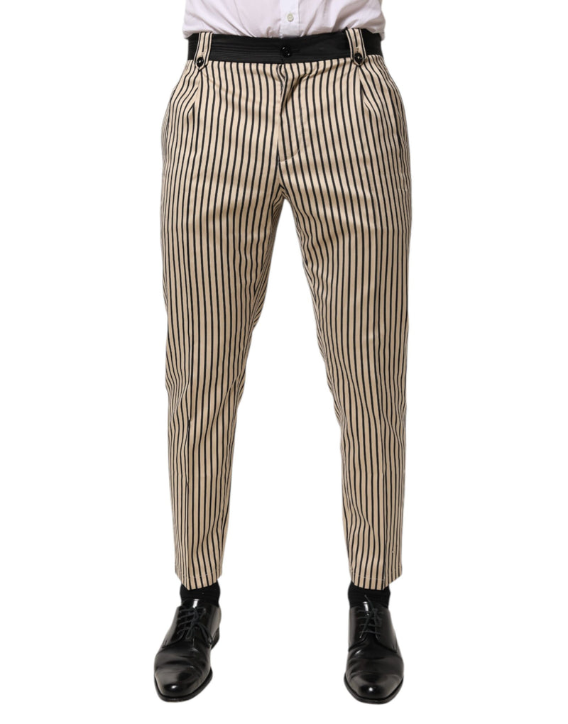 Pantaloni slim fit in cotone a righe beige e nere Dolce & Gabbana