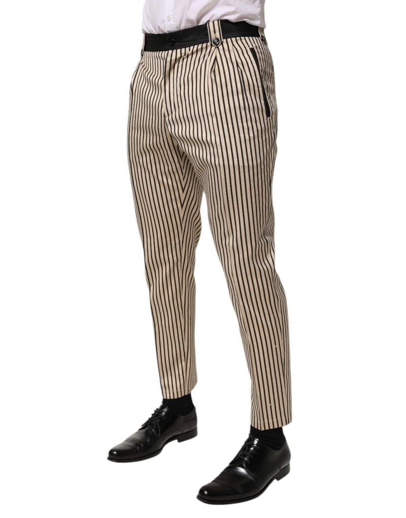 Pantaloni slim fit in cotone a righe beige e nere Dolce & Gabbana