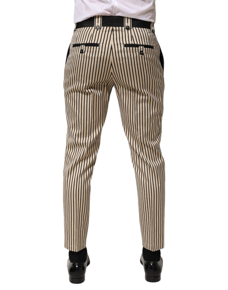 Pantaloni slim fit in cotone a righe beige e nere Dolce & Gabbana