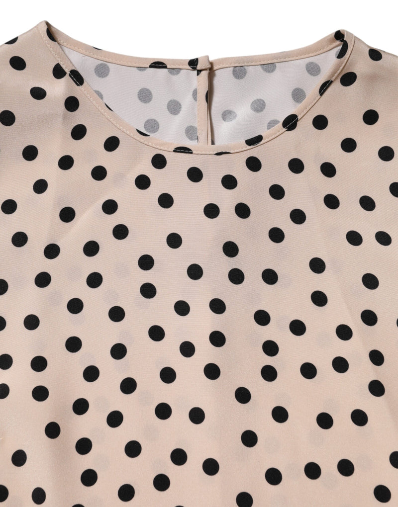 Blusa de manga corta de seda beige y negra con lunares de Dolce & Gabbana