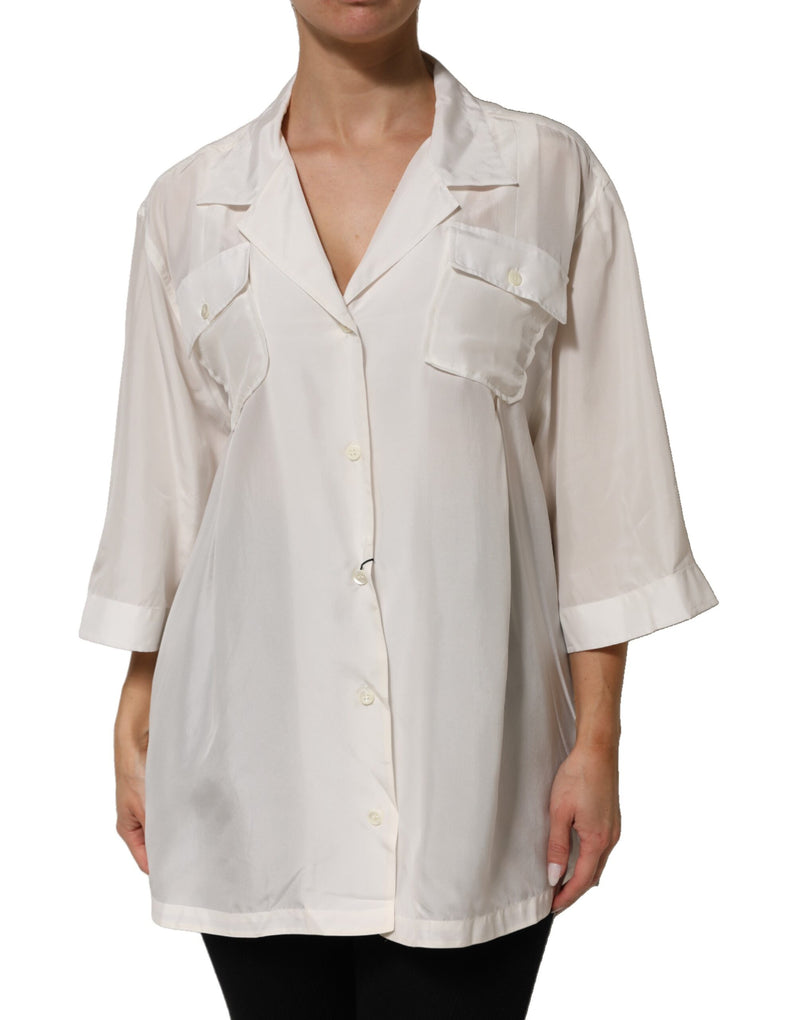 Blusa branca de seda com gola e mangas 3/4 Dolce & Gabbana