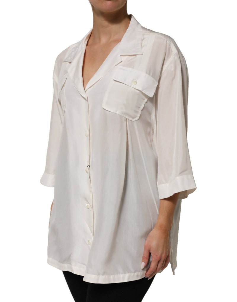 Blusa branca de seda com gola e mangas 3/4 Dolce & Gabbana
