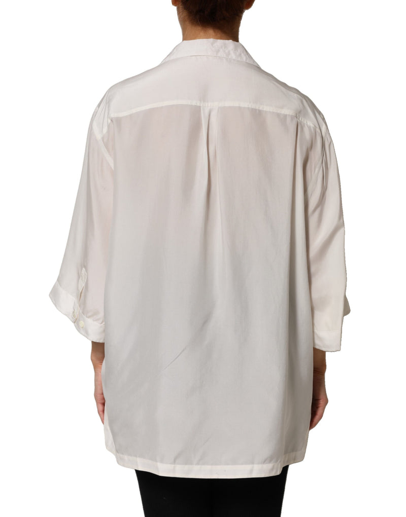Blusa branca de seda com gola e mangas 3/4 Dolce & Gabbana