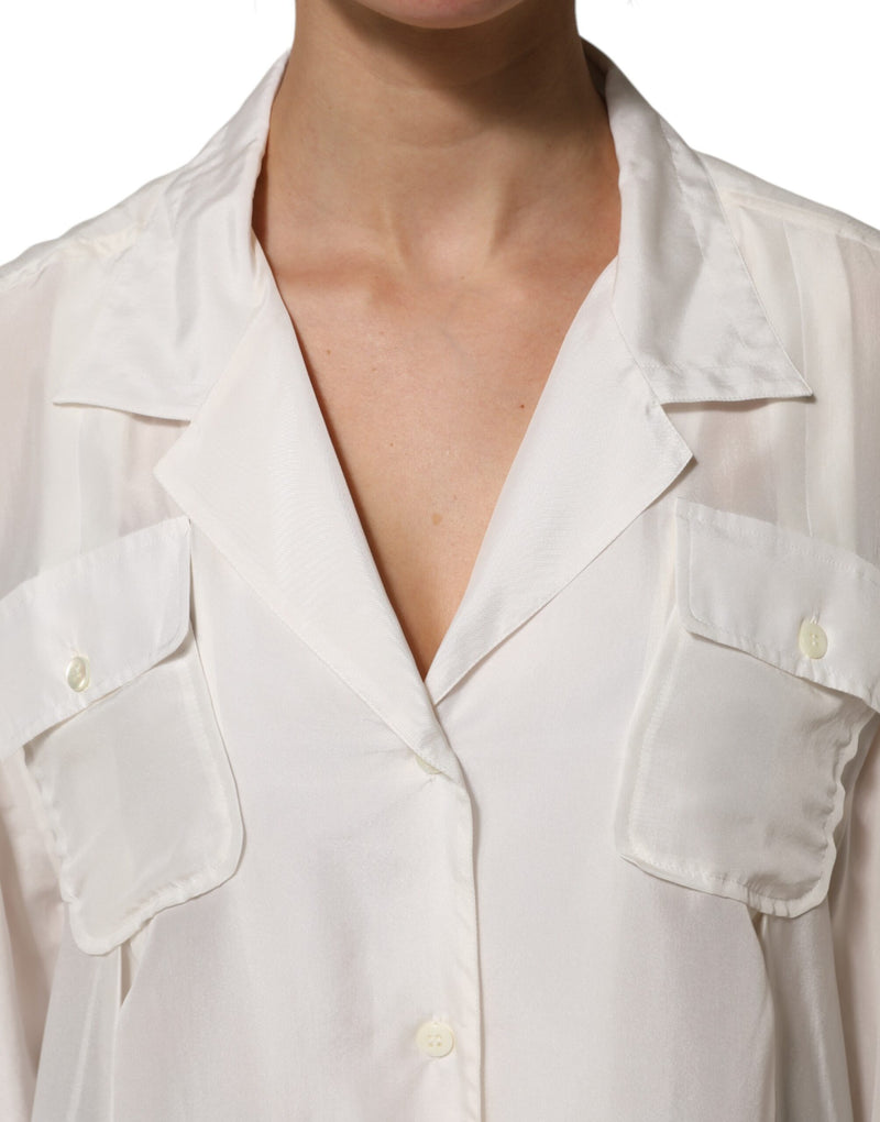 Blusa branca de seda com gola e mangas 3/4 Dolce & Gabbana
