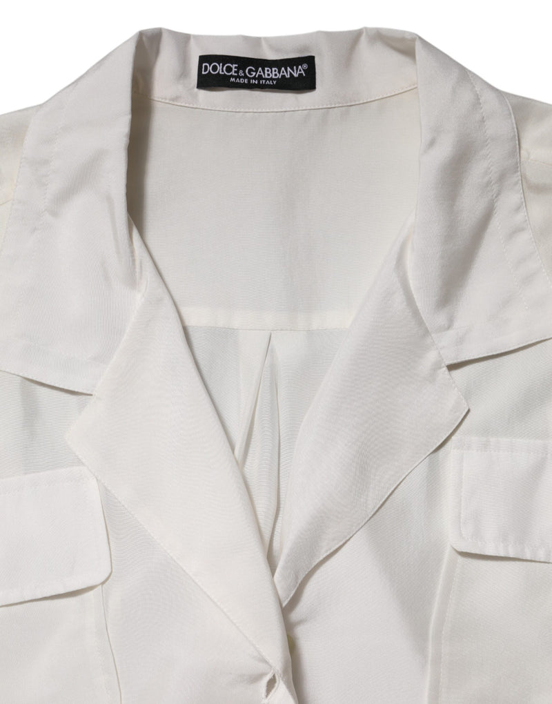 Blusa branca de seda com gola e mangas 3/4 Dolce & Gabbana
