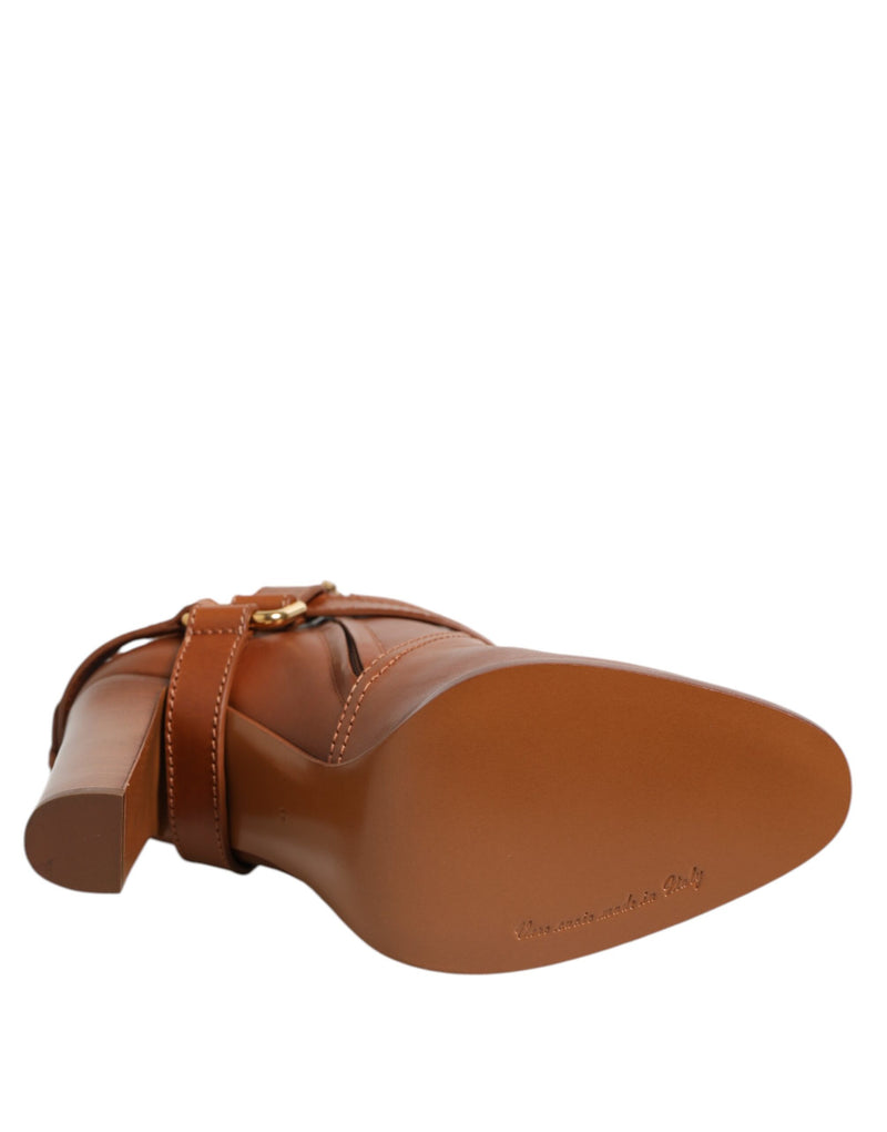 Stivaletti in pelle marrone con fibbia con logo DG Dolce & Gabbana