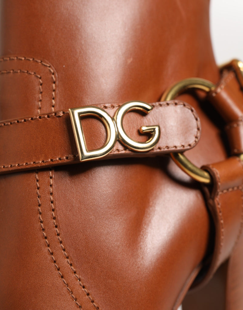 Stivaletti in pelle marrone con fibbia con logo DG Dolce & Gabbana